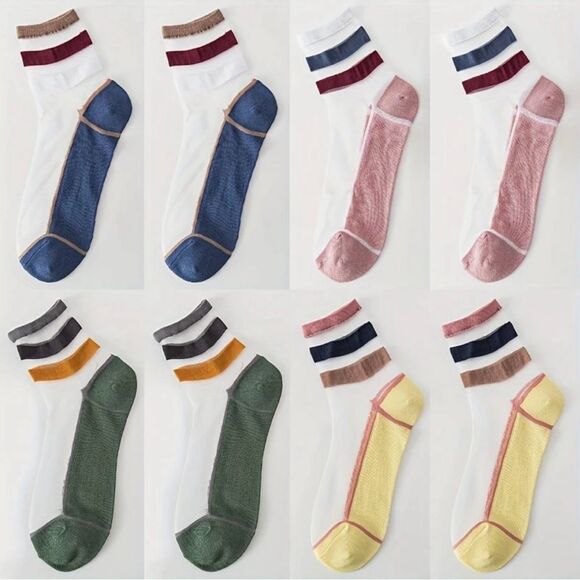Colorful Striped Ankle Mesh Socks Set of 4 - Picture 5 of 5